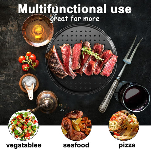 Pizza Steel Pan for Oven, Pizza Crisper Pan with Holes 12 Inch, Nonstick Round Pizza Baking Sheet Oven Tray, Perforated Carbon Steel Pizza Bakewar...