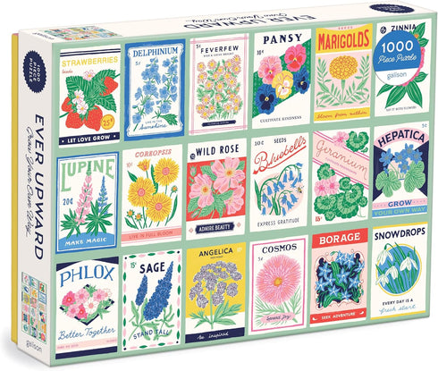 Galison Ever Upward – 1000 Piece Puzzle Fun and Challenging Activity with Bright and Bold Artwork of Vintage Style Flower Seed Packets for Adults ...