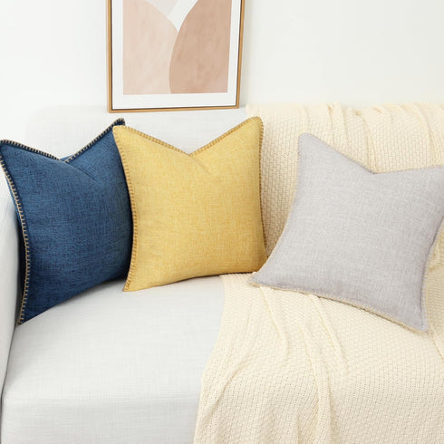 decorUhome Decorative Outdoor Throw Pillow Covers 20x20 Set of 2, Square Linen Rustic Neutral Farmhouse Pillow Covers with Stitched Edge for Couch...