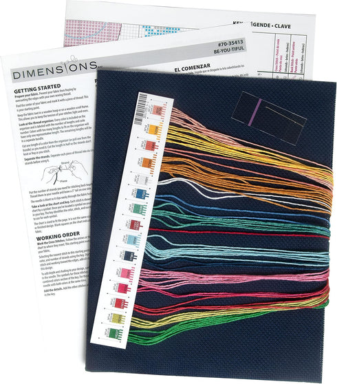 Dimensions 70-35412 Be-You-Tiful Counted Cross Stitch Kit for Beginners, 14 Cnt. Navy Aida, 11" x 11", 4pcs...