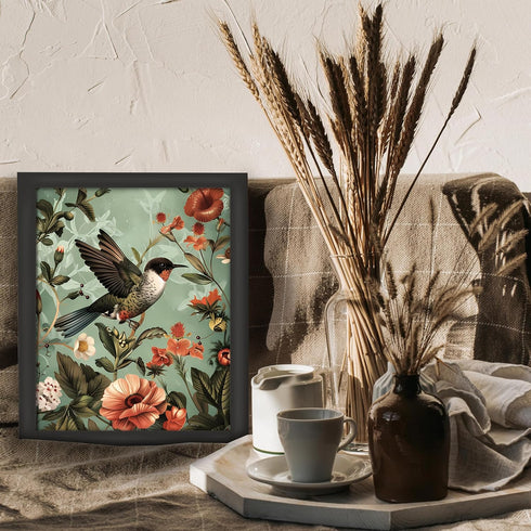 Posterizer 1 pcs-dainty pink flowers and beautiful bird-Floral & Botanical Art-Abstract & Modern Art-Decor for Home & Office- UNFRAMED Wall Art...
