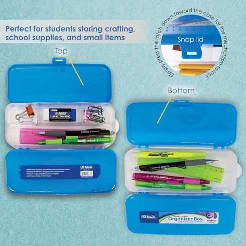 BAZIC Plastic Pencil Case 8" Double Deck Utility Storage Box, Bright Color, Multi Purpose Organizer, 4-Pack...