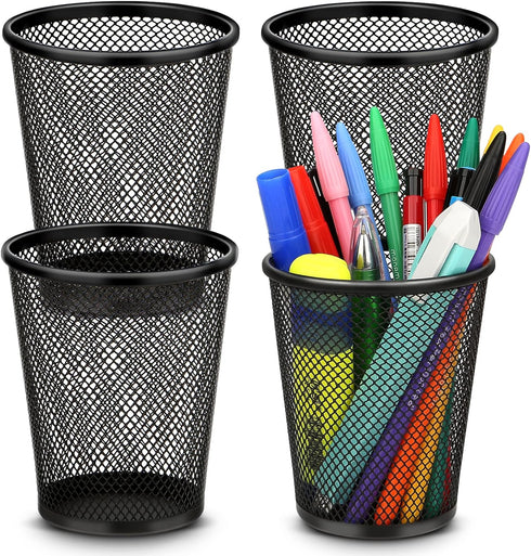 Pen Holder for Desk, Pencil Holder for Desk, 4 Pack Pencil Cup for Pen, Mesh Metal Pen Organizer for Desk Black, Desk Pen Holder...