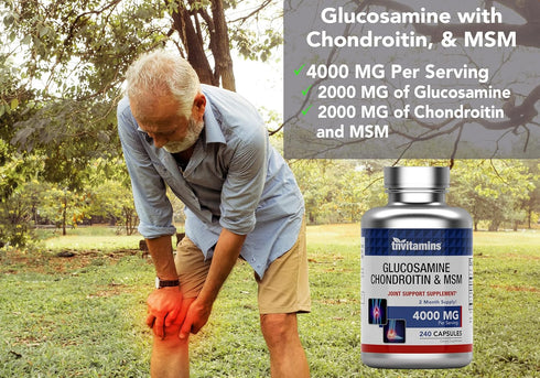 Glucosamine, Chondroitin, & MSM (4000 MG - 240 Capsules) for Men & Women | Joint Support Supplement Complex* | More Than Triple Strength! | Non-GM...