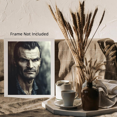 Posterizer 1 pcs-close up black and white photograph of a rugged man 2-Photography Art-Retro Art-Decorations for Bedroom, Office, Living Room - un...