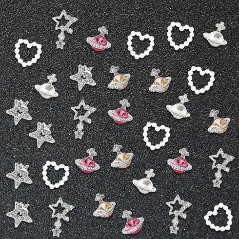 75 PCS Nail Charms Star Planet Nail Art Charms for Acrylic Nails Pearls Heart Nail Art Supplies Crystal Rhinestones Design Nail Gems Y2K Nail Jewe...