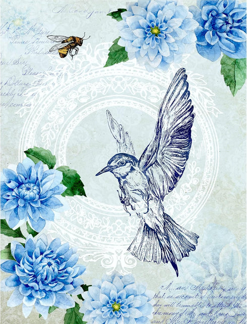 Bees & Birds Mulberry Rice Paper, 8 x 10.5 inch - 6 x Different Printed Mulberry Paper Images 30gsm Visible Fibres for Decoupage Crafts Mixed Medi...