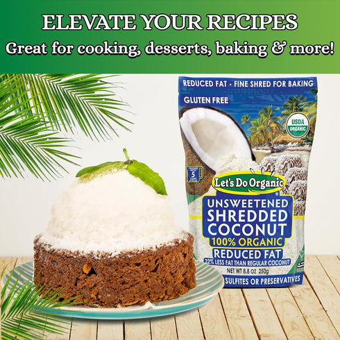Lets Do Organic Shredded Coconut Unsweetened - Reduced Fat Coconut Shredded Organic, Organic Coconut Shreds, Unsweetened Coconut - 8.8 Oz (Pack of...