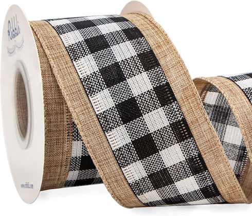 Ribbli Christmas Burlap Wired Ribbon, Buffalo Plaid with Burlap Ribbon 2-1/2 Inch x Continuous 10 Yard, Christmas Ribbon for Tree, Gift Wrapping, ...