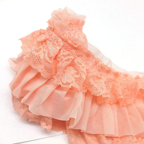PEPPERLONELY 1 Yard Peach Color Fabric 3-layer Pleated Lace Edge Trim Gathered Mesh Chiffon Ribbon...