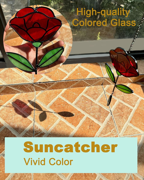 Stained Glass Window Hangings, Garden Suncatchers for Window and Wall Decor, Flower...