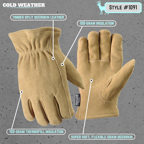 Wells Lamont Men's Thinsulate Deerskin Winter Gloves, Extra Large (1091), Tan...