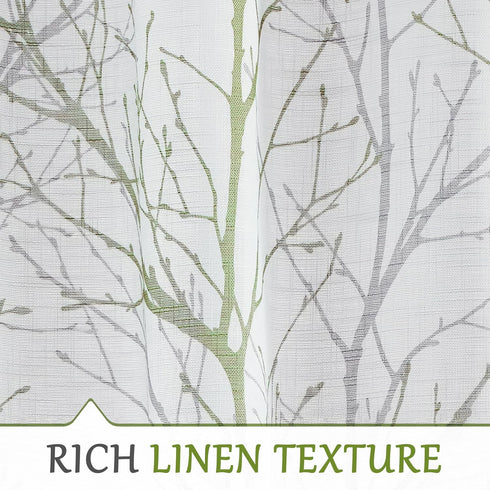 FMFUNCTEX Sheer French Door Curtains 40 Inches Long Green White Semi-Sheer Patio Half Door Panel Branch Tree Print Curtains for Glass Door with 1 ...