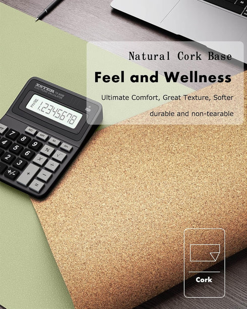 YSAGi Double-Sided Desk Pad, 31.5"x15.7" Leather Desk Mat, Eco Cork Desk Pad Protector,Large Mouse Pad,Waterproof Desk Blotter for Office/Home (Ma...