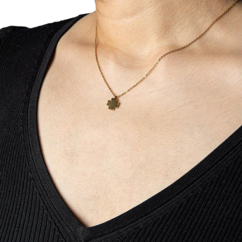 Four Leaf Clover Necklace - 18K Gold Plated Cute Shamrock Necklaces, Unique Dainty Heart Jewelry, Lucky Charm Pendant For Girls, St Patricks Day G...