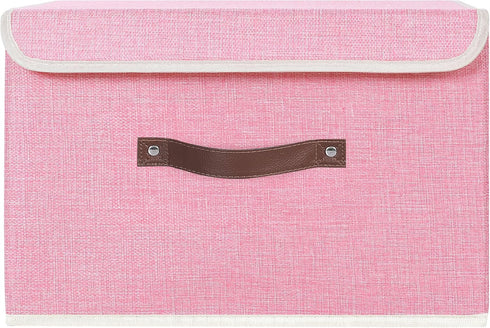 ANMINY Storage Bin with Lid Storage Boxes with PU Leather Handles PP Plastic Board Decorative Foldable Lidded Cotton Linen Fabric Home Cubes Baske...