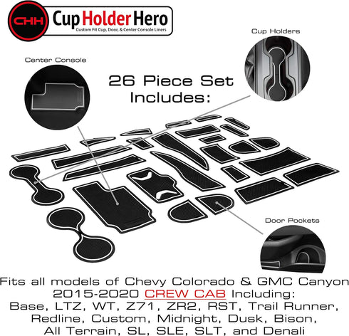 CupHolderHero Fits Chevy Colorado & GMC Canyon Accessories 2015-2022 Premium Custom Interior NonSlip Anti Dust Cup Holder Inserts,Center Console L...