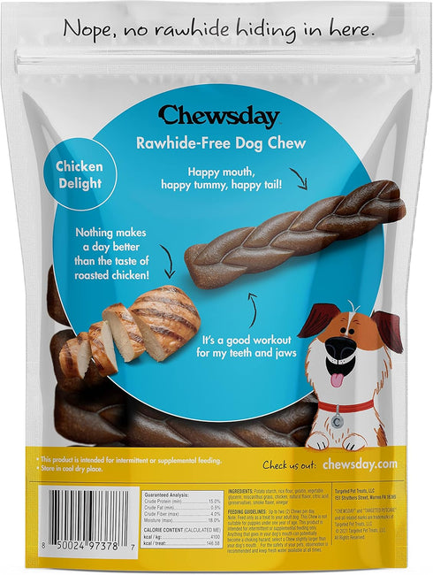 5-Inch Dog Chew Braids, Made in The USA, All Natural Rawhide-Free Highly-Digestible Treats, Chicken Delight - 7 Count...