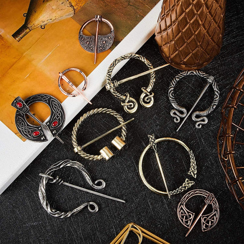 9 Pieces Vintage Viking Brooch Cloak Pin Scarf Shawl Buckle Clasp Pin Brooch Penannular Brooch for Costume Accessory, Antique Silver, Gold, Rose G...