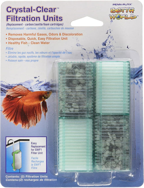 Penn-Plax Small World Replacement Aquarium Filter Media Cartridges (2 Pack) – Safe for Freshwater and Saltwater Setups, SWF1C...