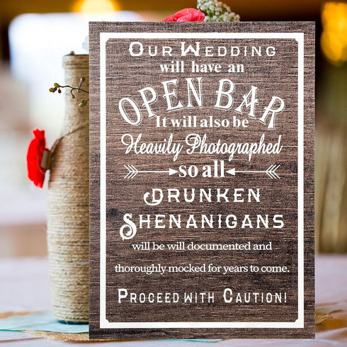 Jetec Open Bar Wedding Sign Wedding Party Funny Wood Bar Sign for Your Reception Party Hanging Wooden Rustic Farmhouse Decoration (Spelling Error ...