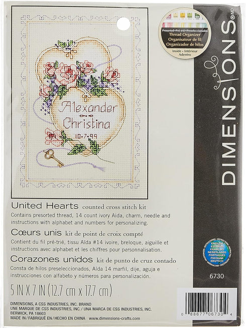 DIMENSIONS 6730 Needlecrafts Counted Cross Stitch, United Hearts Wedding Record, Ivory, 5 inches by 7 inches...