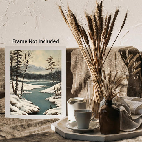 Posterizer 1 pcs-snowy winter nature scene with a lake-2-Landscape & Nature Art-GIft for Men Women Teens-Living Room Bedroom Decor- unframed wall ...