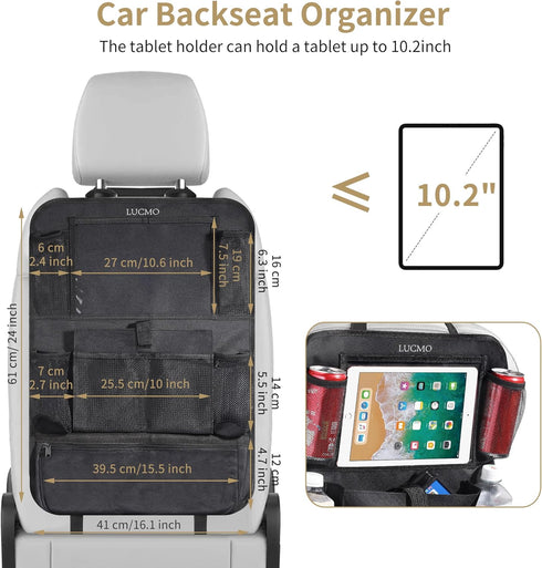 LUCMO Car Backseat Organizer with Touch Screen Tablet Holder,9 Storage Pockets Car Storage Organizer,Car Seat Back Protectors Kick Mats Travel Acc...
