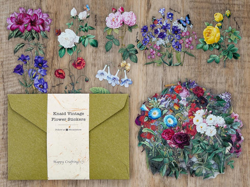 Knaid 100 Pieces Vintage Flower Stickers Set - Big 3.4" Waterproof Clear Botanical Floral Journaling Sticker for Scrapbooking Junk Journal Supplie...
