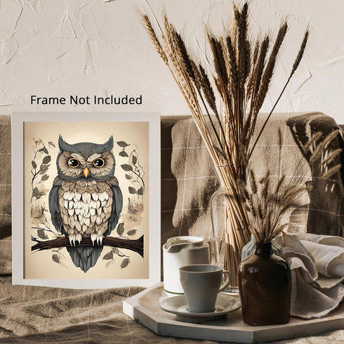 Posterizer 1 pcs- Green and white owl standing on a tree-Art for Animal Lovers-Floral Botanical Art- Gift for Men Women Entrepreneur Teens-Living ...