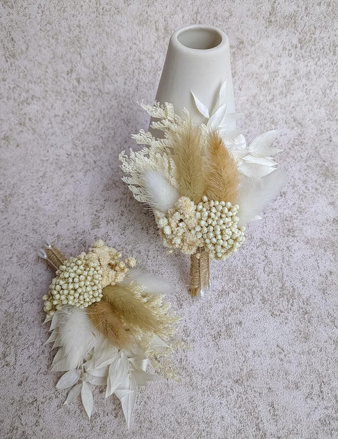Dried Flowers Boutonnieres Set of 2 for Men Boho Fall Wedding Grooms Buttonhole Rustic Best Man Pampas Grass Dry Flower Decoration (Beige)...