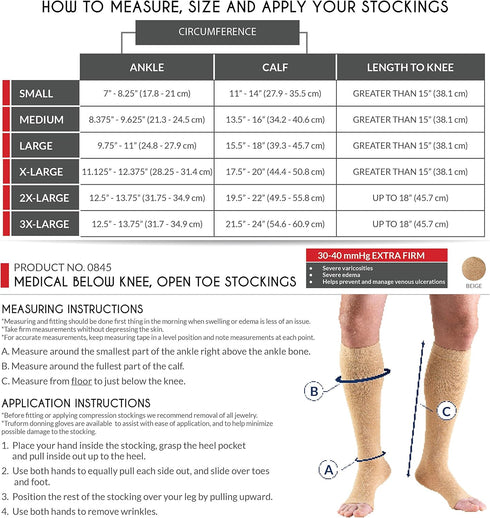 Truform 30-40 mmHg Compression Stockings for Men and Women, Knee High Length, Open Toe, Black, Small...