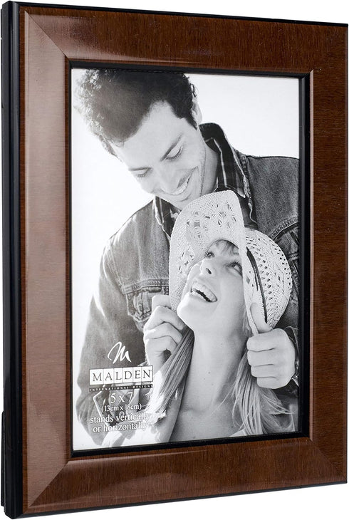 Malden International Designs Burl Wood Walnut Wooden Picture Frame with Black Border, 5x7, Walnut...