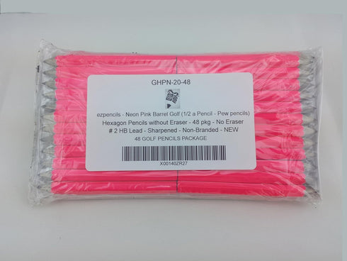 ezpencils - Neon Pink Barrel Golf (1/2 a pencil - Pew pencils) Hexagon Pencils without Eraser - 48 pkg - No Eraser - # 2 HB Lead - Sharpened - Non...