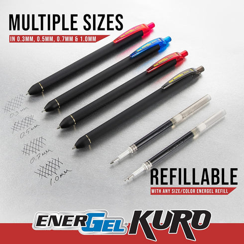 Pentel EnerGel Kuro Liquid Gel Pen, (0.7mm) Medium line, Black Ink, 8 Pack...