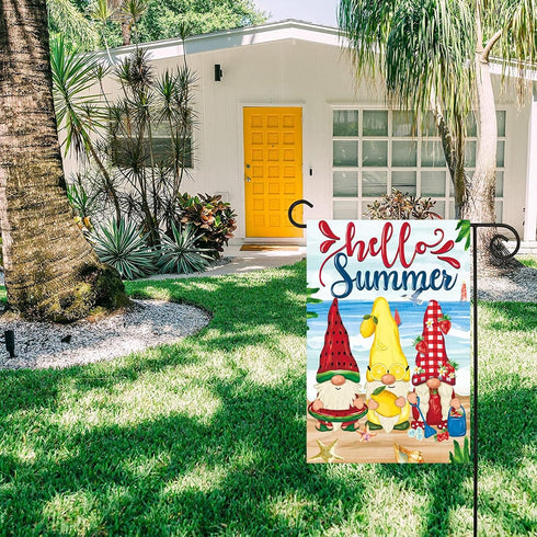 Morigins Hello Summer Gnome Swimming Beach Coastal Outside Decor Garden Flag Seasonal welcome Yard Flag Double Sided 12.5x18 Inch...