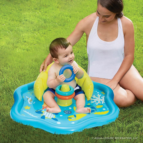 SwimSchool Baby Splash Play Mat – Inflatable Play Pool for Babies & Infants with Backrest – Includes Baby Water Toy Rings– Seafoam Blue Lemon...