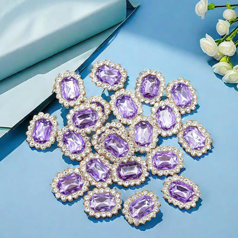 50 pcs Luxurious Rhinestone Embellishments Crystal Decoration Handcraft Button Gold Bottom DIY Project for Flower Headband Dress Accessory (Purple...