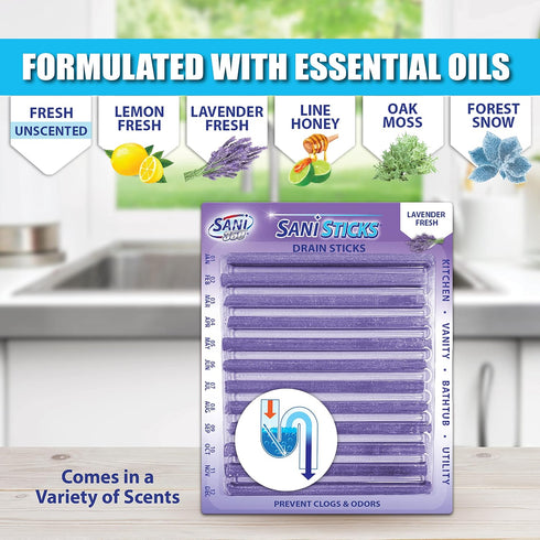 SANI 360° Sani Sticks Drain Cleaner and Deodorizer, Enzyme Pipe Cleaners, Eliminate Odors, Prevent Clogged Drains, Safe for Sinks, Bathtub Drains,...