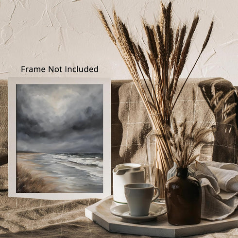 Posterizer 1 pcs-the sea and the beach in winter in oil painting style-3-Landscape & Nature Art-GIft for Men Women Teens-Dining Room Decor- unfram...