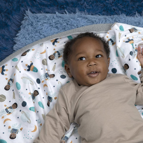 Plush Baby Blanket 30' x 40' Soft Fleece, Astronaut and Space Theme (Ashton) for Newborn & up, Grey...