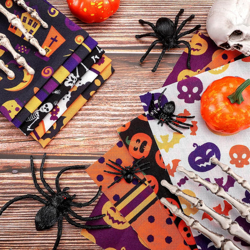 20 Pieces 10 x 10 Inch Halloween Fabric Quilting Bat Pumpkin Skull Print Patchwork Squares Craft Bundle Mixed Pattern Fabric Halloween Theme Decor...