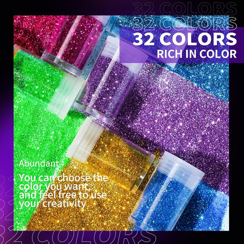 LEOBRO Glitter, Fine Glitter for Resin, Set of 32 Colors, for Nail Body Tumbler Arts and Crafts...