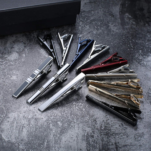 FUNRUN JEWELRY 12PCS Mens Tie Clips Set Black Tie Bar Clip for Regular Ties Necktie Wedding Business Clips with Gift Box...
