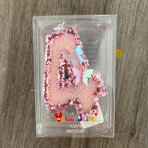 Birthday Candles Number 4,Pink Glitter Happy Birthday Cake Candles Handmade Sequin Numeral Candle...