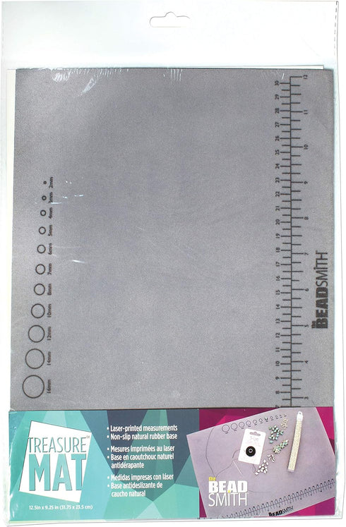 The Beadsmith Non-Slip Treasure Mat, 12.5 x 9.25 inches, Non-Slip Rubber Base with Soft Padded Surface, Laser Printed Measurements in Both inches ...