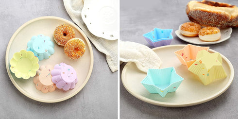 40PCS Silicone Cupcake Baking Cups Set Silicone Baking Cups For Baking, Including 8 Shapes Silicone Muffin Cups Cupcake Molds (Round, Square, Star...