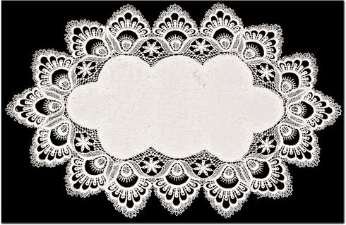 White European Lace and Antique Jacquard Fabric Peacock Tail Lace Place mat, Doily, End Table Cover (13Wx20L)...