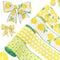 4 Rolls Lemon Wired Edge Ribbons 2.5 Inch x 24 Yards, Polka Dot Ribbon Lemon Stripe Lattice Craft Ribbon for Wrapping, DIY Project, Gift Wrapping,...