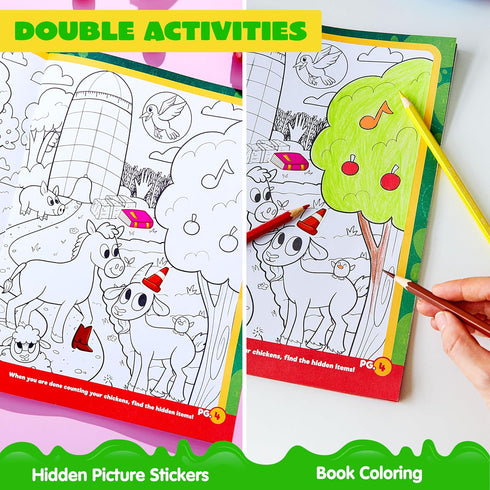 JOYIN 3 Pcs Reusable Sticker Book-Reusable Make a Face Sticker Book, Hidden Picture Sticker Book, Farm Sticker Board. On The Go Travel Toy Activit...